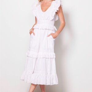 Cleobella Chic White Ruffled Midi Dress